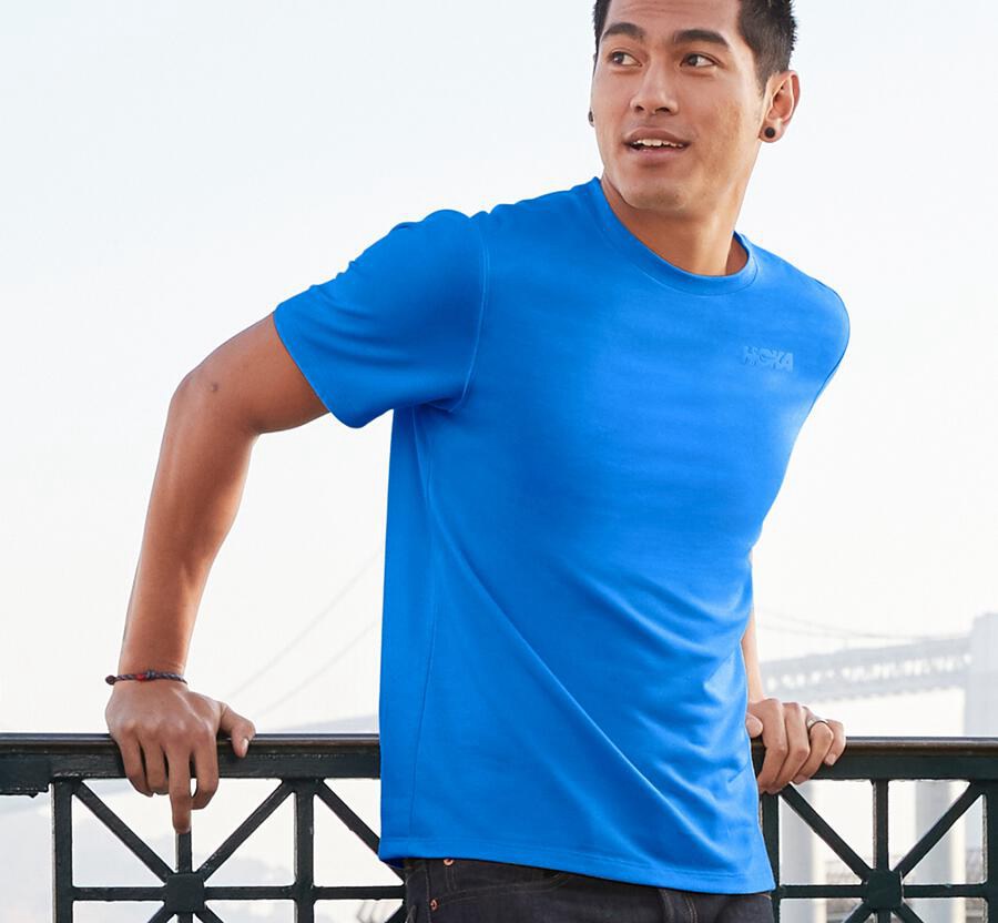 Hoka One One Tee Mens Blue - Lifestyle - 80391KPBA